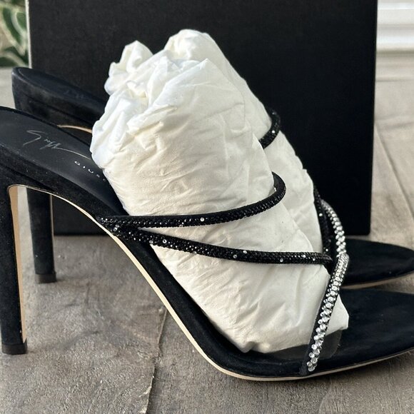 Giuseppe Zanotti Women's US Size 8.5 Embellished High Heel Slide Sandals Black - Picture 14 of 16